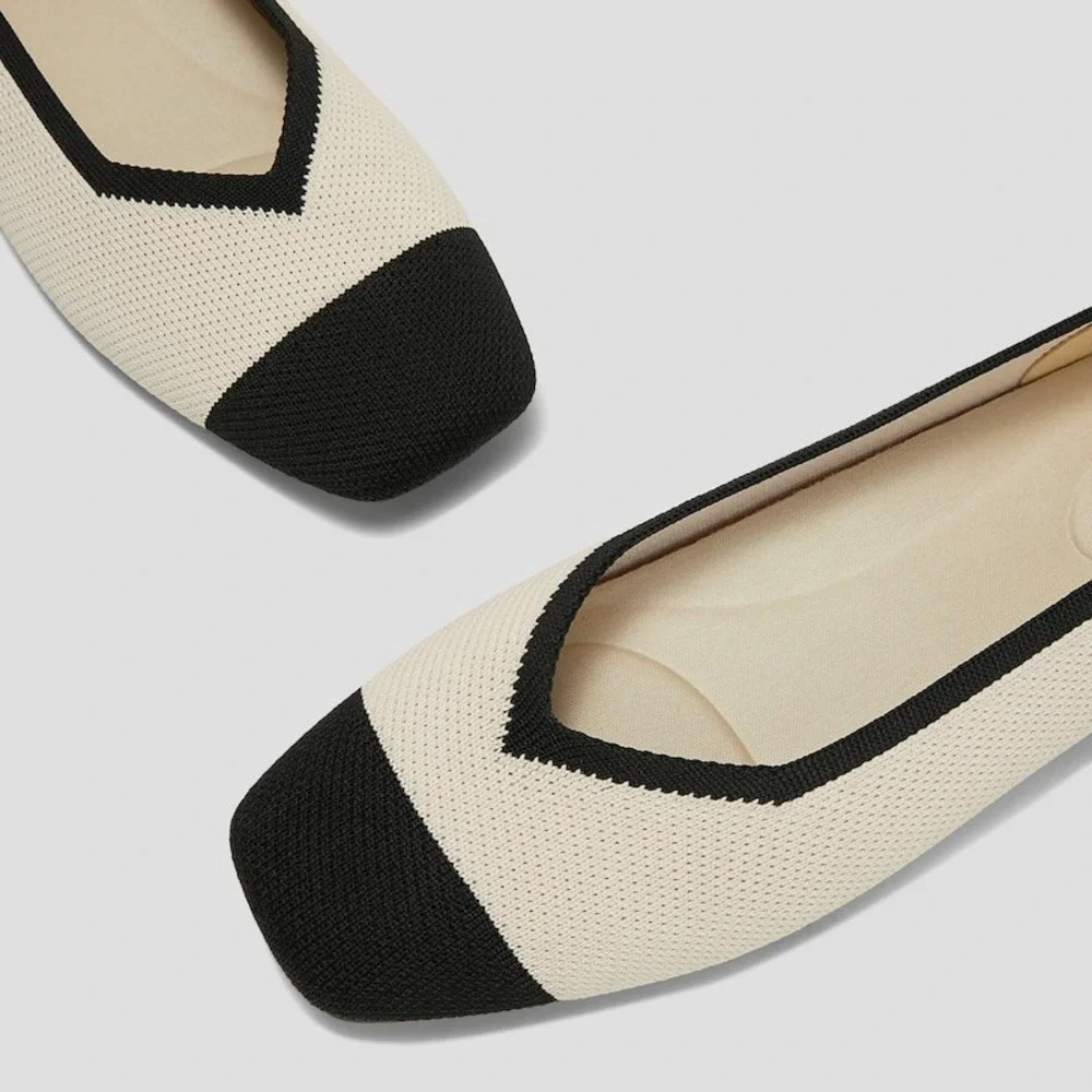 VIVAIA Margot 2.0 Black Square Toe V-Cut Knit Flats EU 38.5 US 7.5 NEW